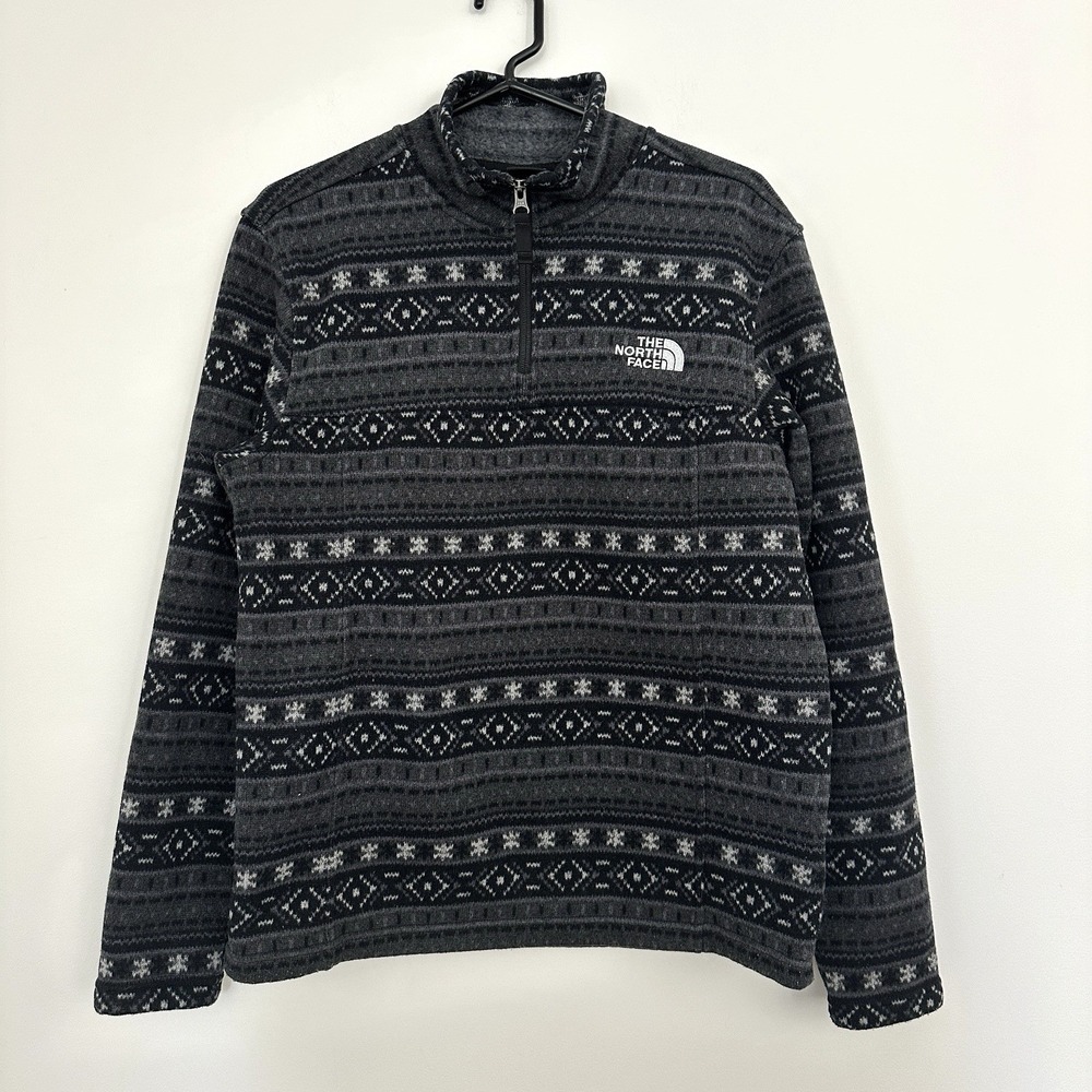The‎ North Face Sweater Men Medium 1/4 Zip Black Fleece Nordic Pullover Tsillan